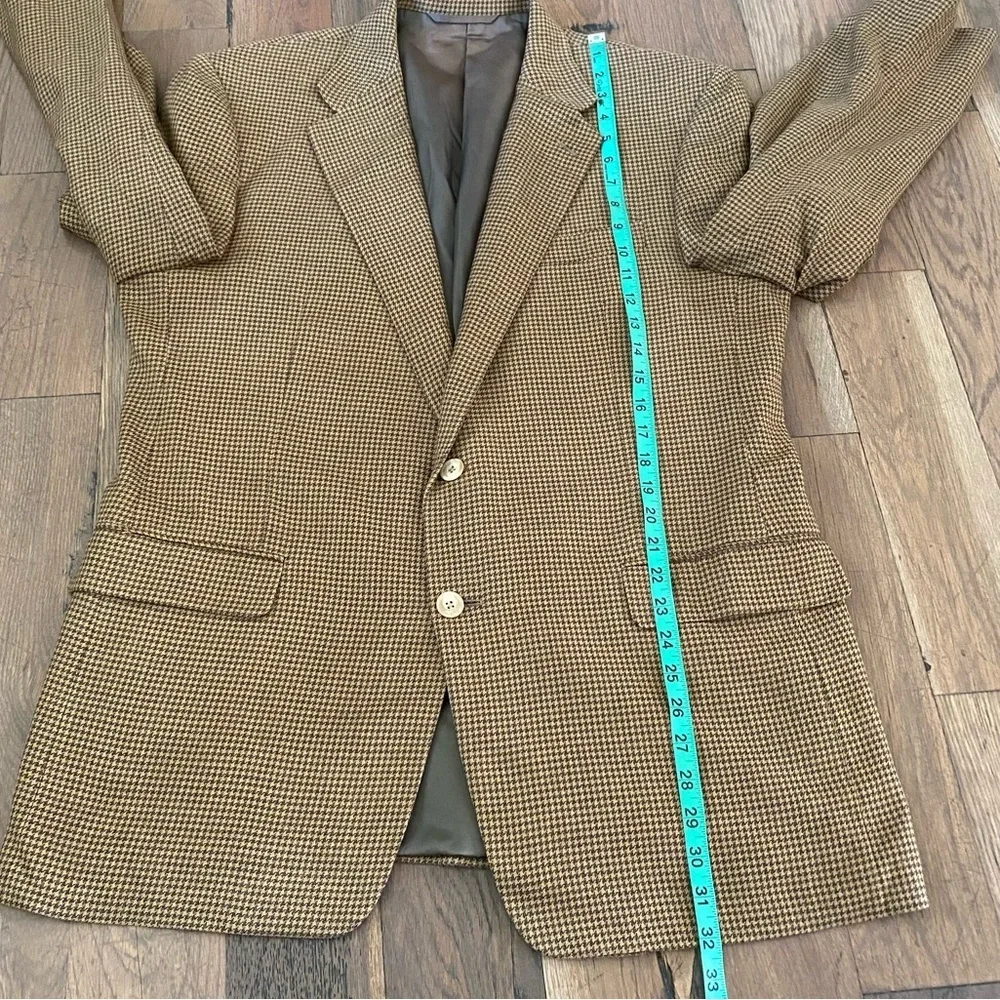 Hickey Freeman Mens Brown Wool Silk Houndstooth Blazer Size 43R